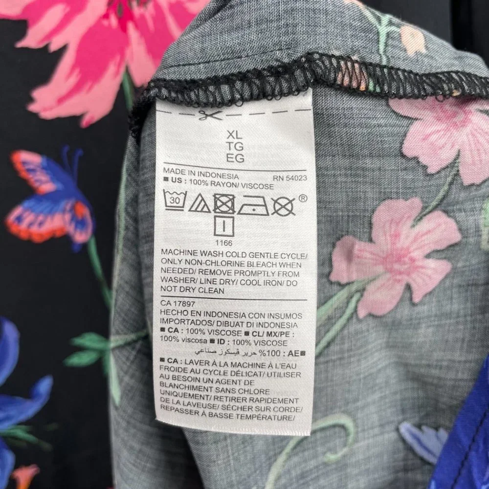 Old Navy Size X-Large Long Bell Sleeve Black Multicolor Floral Shift Dress Rayon - Picture 6 of 6